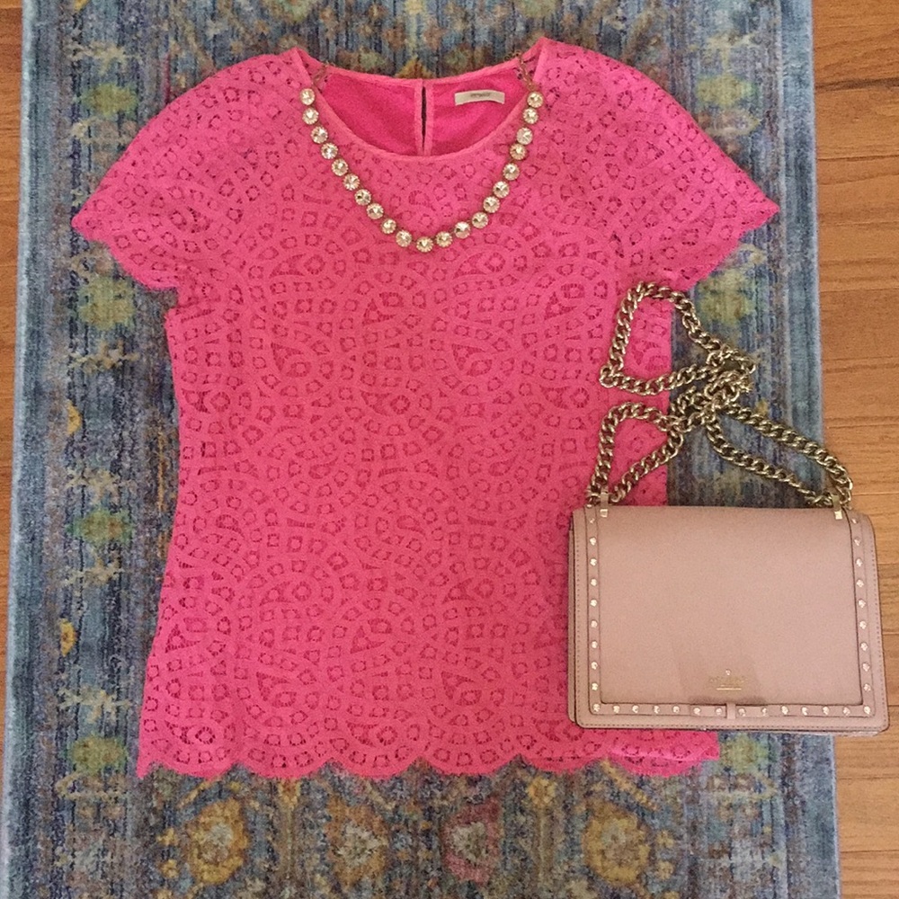 J. Crew Scalloped Lace Top in Neon Azealea